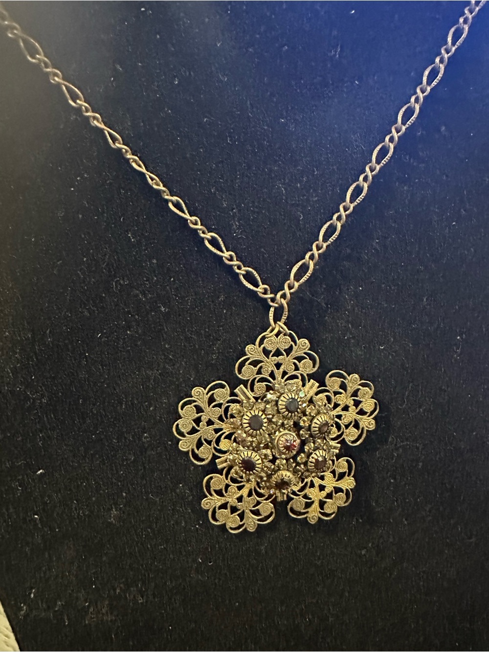 Vintage Liz Palacios San Francisco Floral Filigree Pendant Necklace – Swarovski